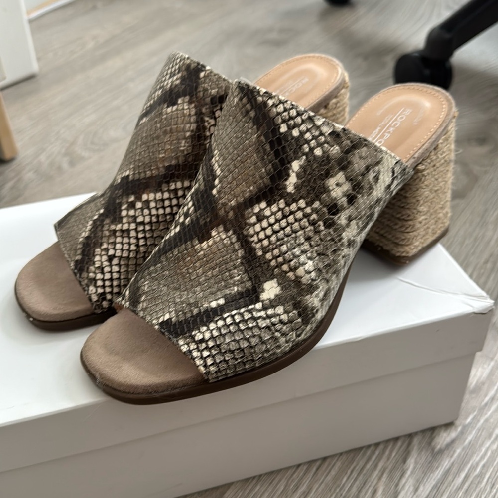 Leather Snake Print Mules US 8